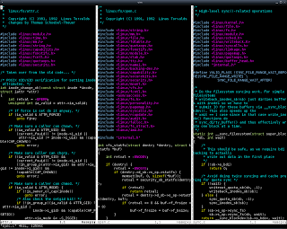 Результат выполнения vim -O attr.c open.c sync.c